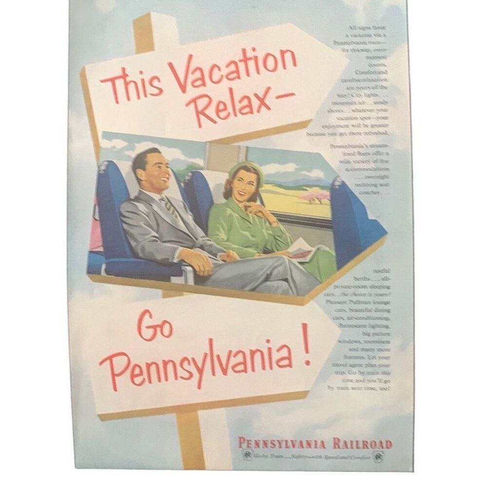Vintage 1952 Pennsylvania Railroad Relax Vacation Ad Advertisement